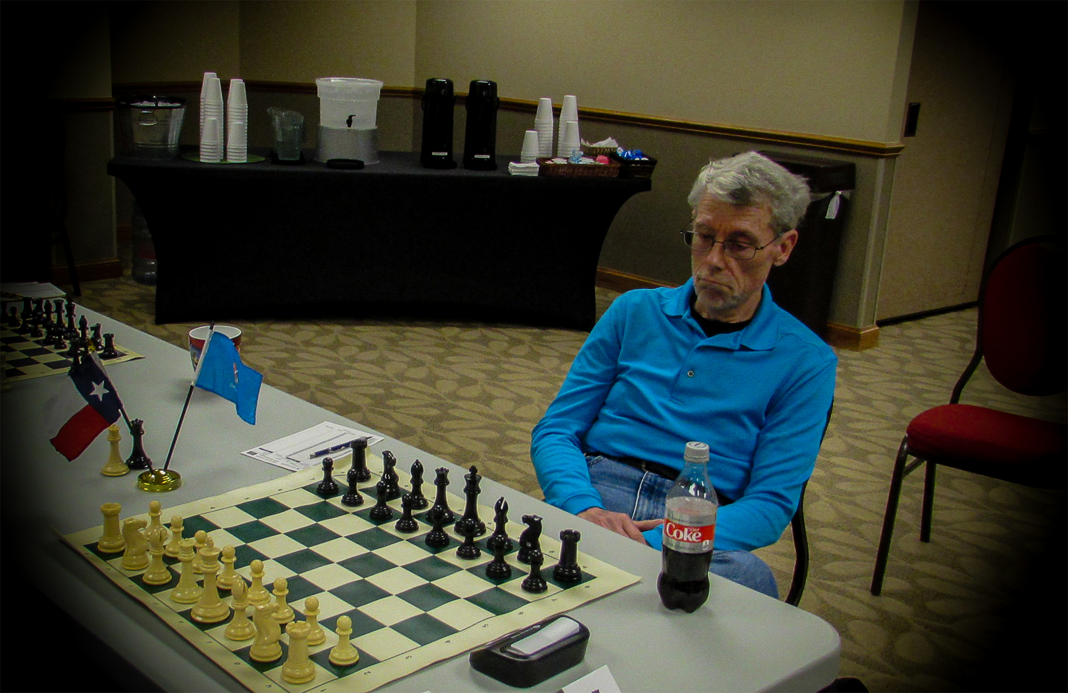 Rookie Harold Brown hails from Tulsa and waits on Board 8.  He is a US Chess Life Member, Club Director, retired Army officer, and the 1972 Little Rock Air Force Base Chess Champion.  Photo by Mike Tubbs.